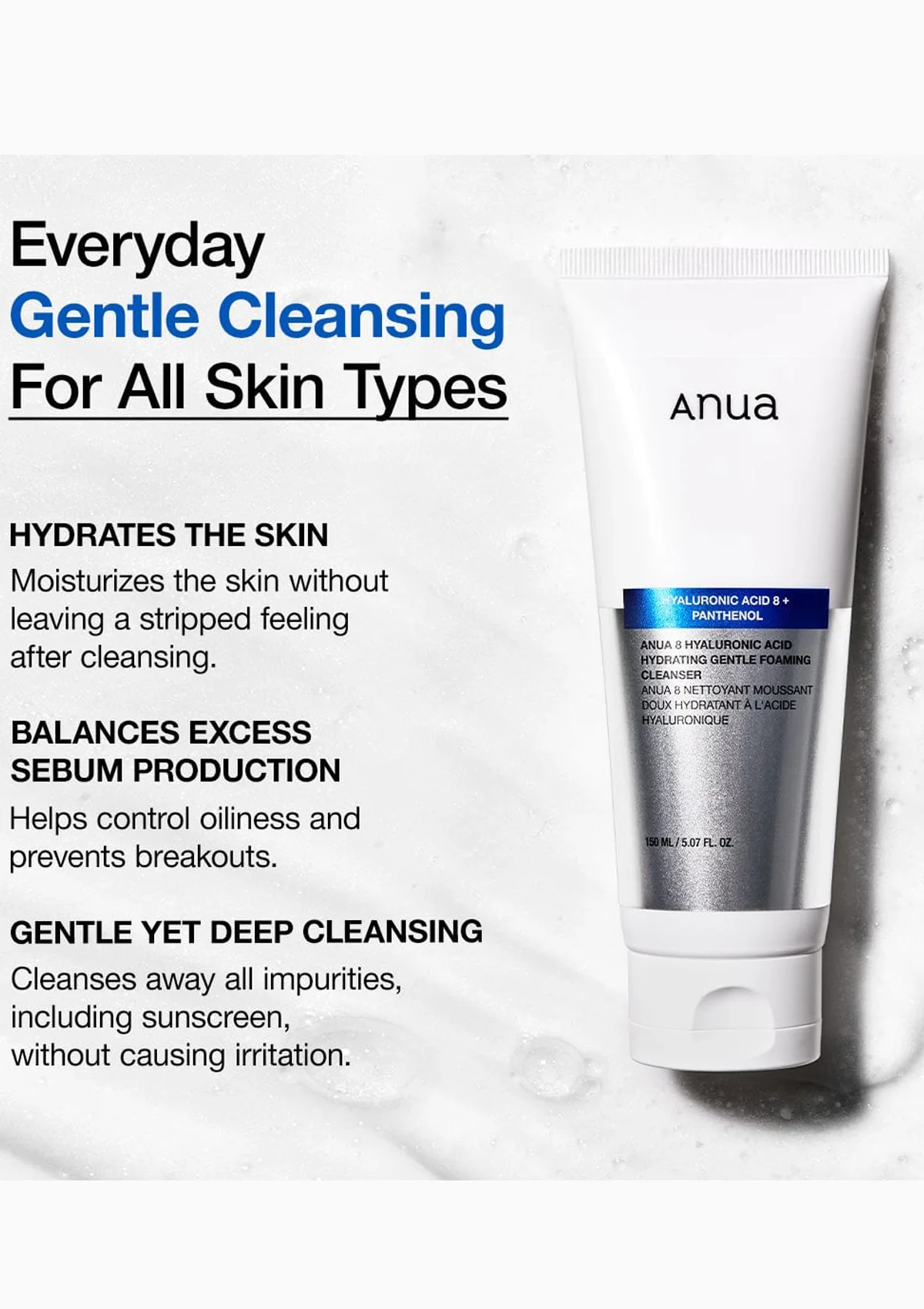 [ANUA] 8 Hyaluronic Acid Hydrating Gentle Foaming Cleanser 150ml - Image 4