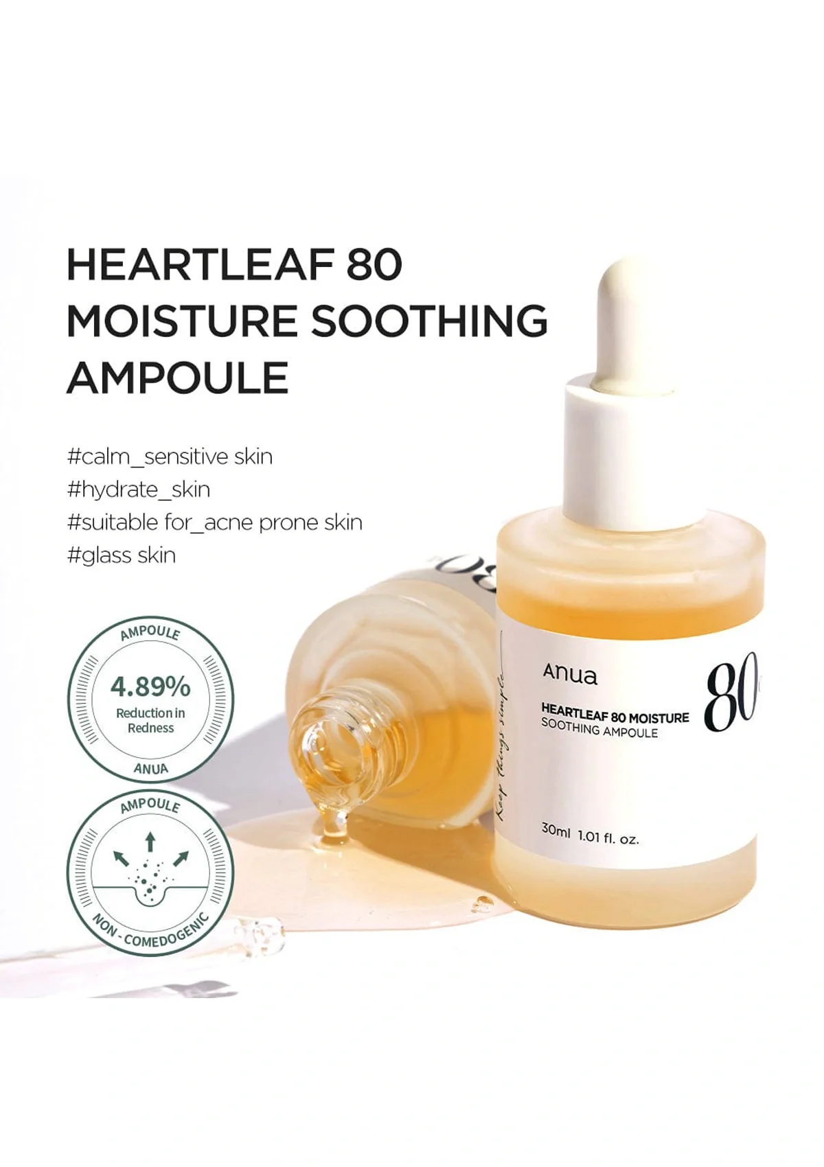 [ANUA] Heartleaf 80% Moisture Soothing Ampoule 30ml - Image 4