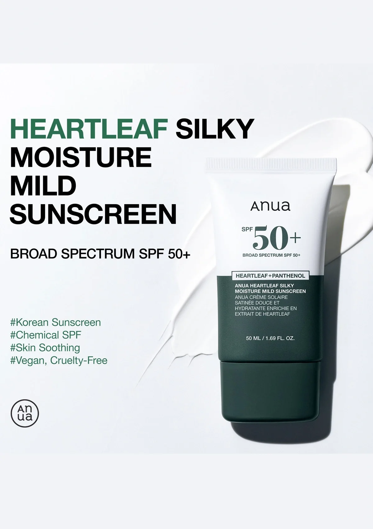 [ANUA] Heartleaf Silky Moisture Sun Cream SPF 50+ PA++++ 50ml - Image 3