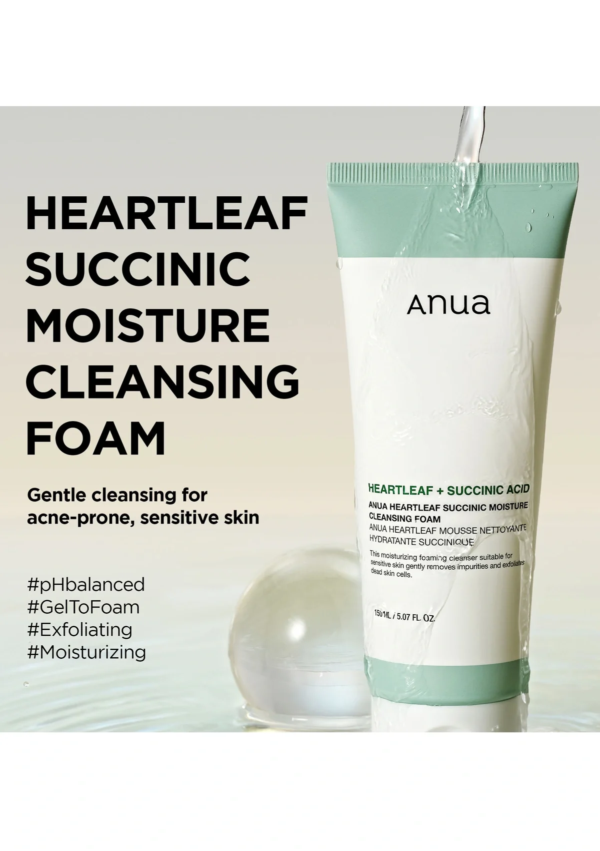 [ANUA] Heartleaf Succinic Moisture Cleansing Foam 150ml - Image 6