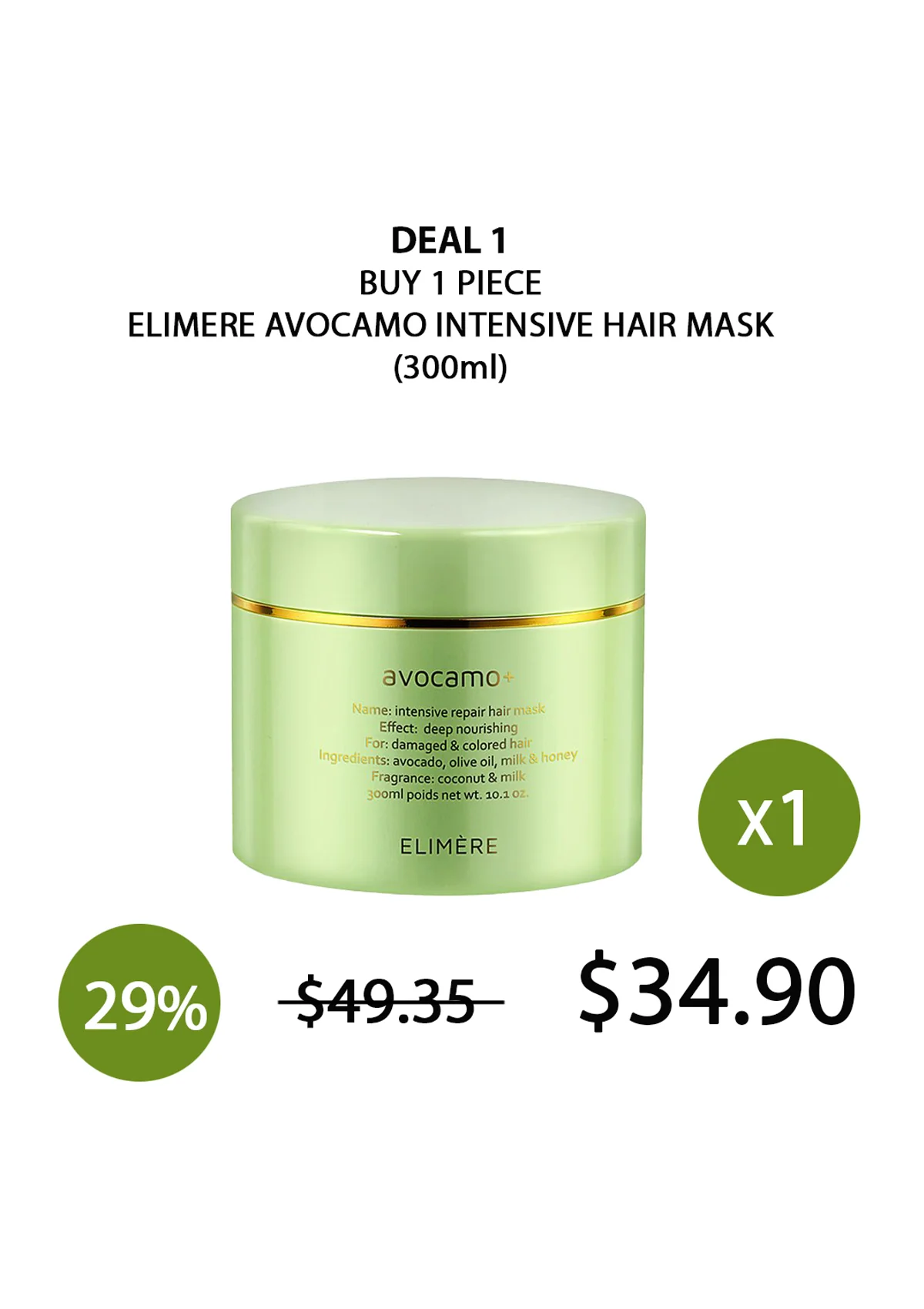 [ELIMERE] Avocamo+ Intensive Repair Hair Mask 300ml - Image 3