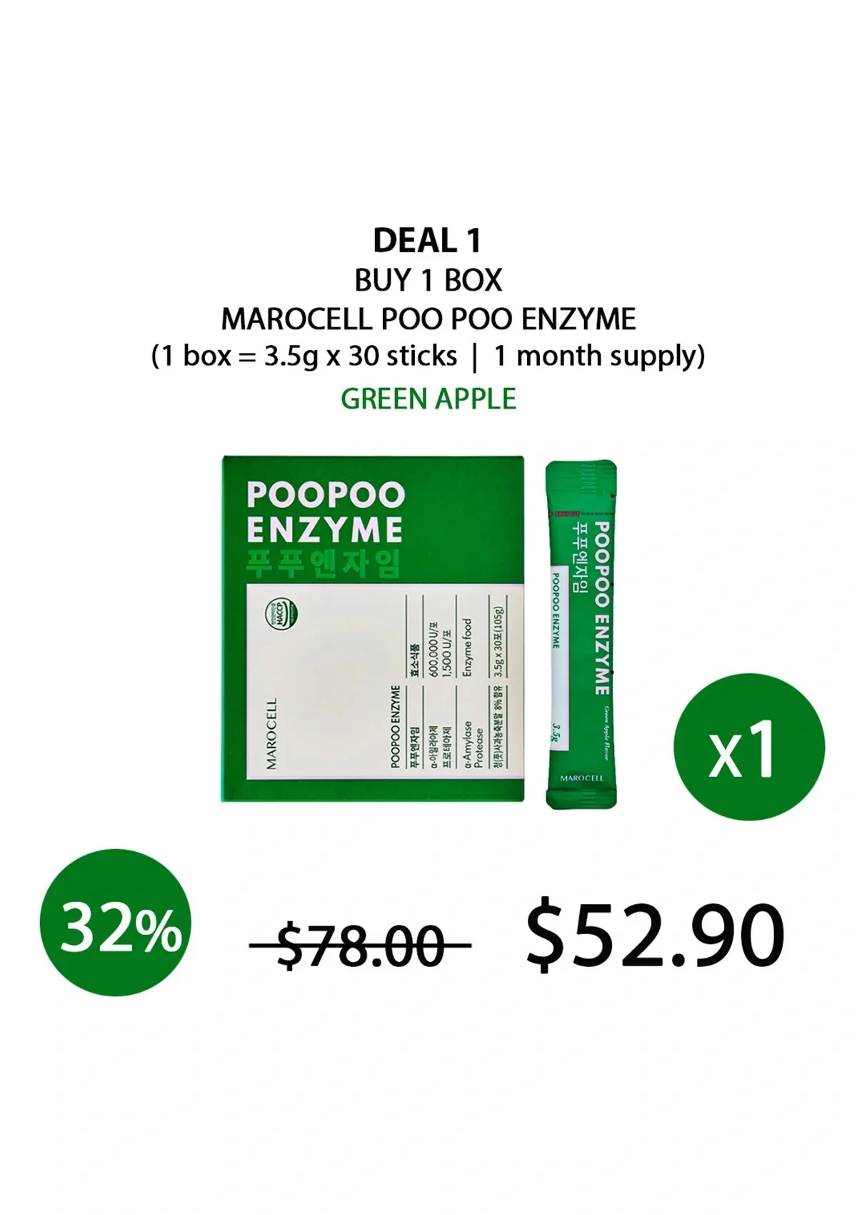[MAROCELL] Poo Poo Enzyme Green Apple (1 Box = 3.5g x 30 Sticks) - Image 21