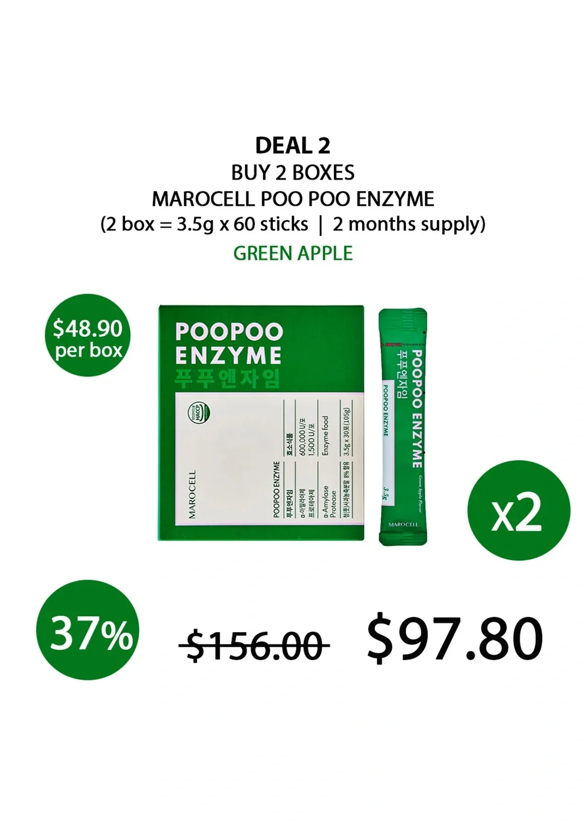 [MAROCELL] Poo Poo Enzyme Green Apple (1 Box = 3.5g x 30 Sticks) - Image 22