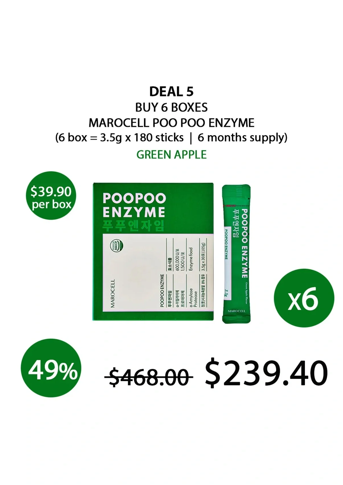 [MAROCELL] Poo Poo Enzyme Green Apple (1 Box = 3.5g x 30 Sticks) - Image 25