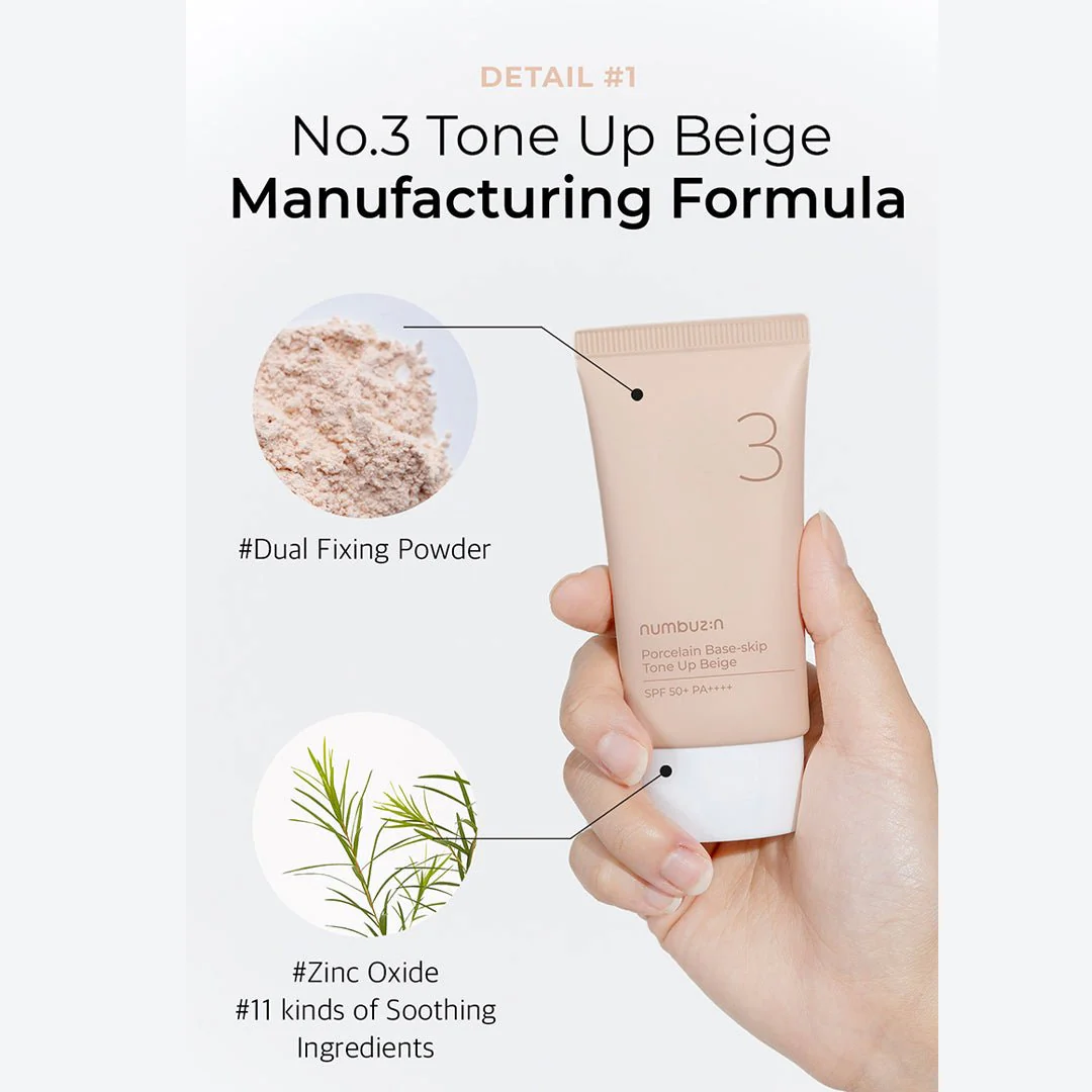 [NUMBUZIN] No.3 Porcelain Base-skip Tone Up Beige SPF 50+ PA++++ 50ml - Image 13