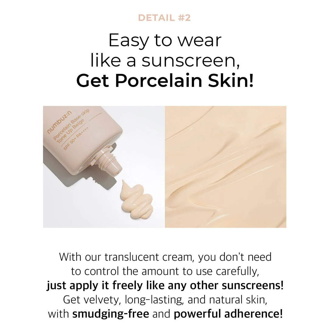 [NUMBUZIN] No.3 Porcelain Base-skip Tone Up Beige SPF 50+ PA++++ 50ml - Image 18