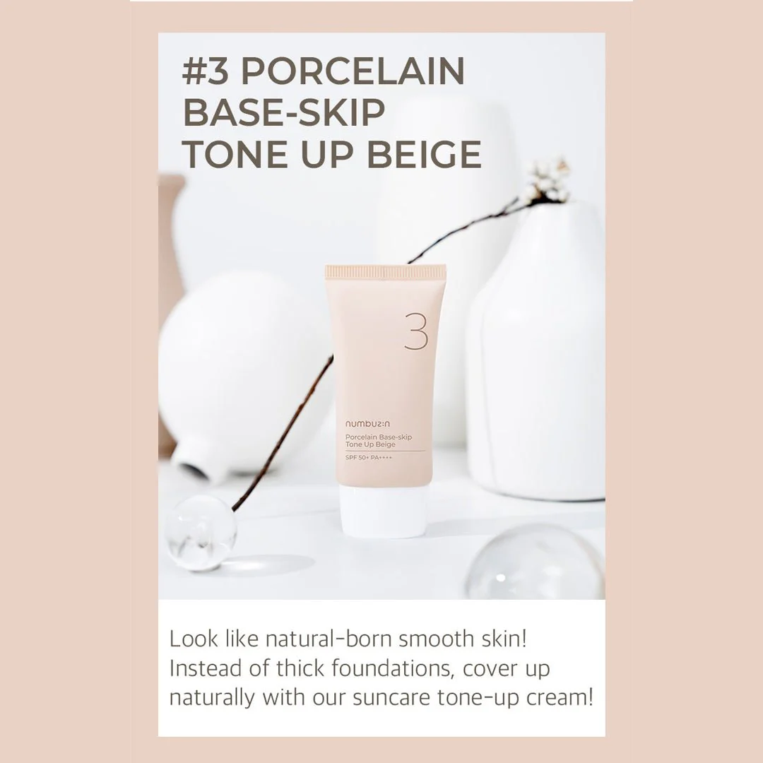 [NUMBUZIN] No.3 Porcelain Base-skip Tone Up Beige SPF 50+ PA++++ 50ml - Image 4