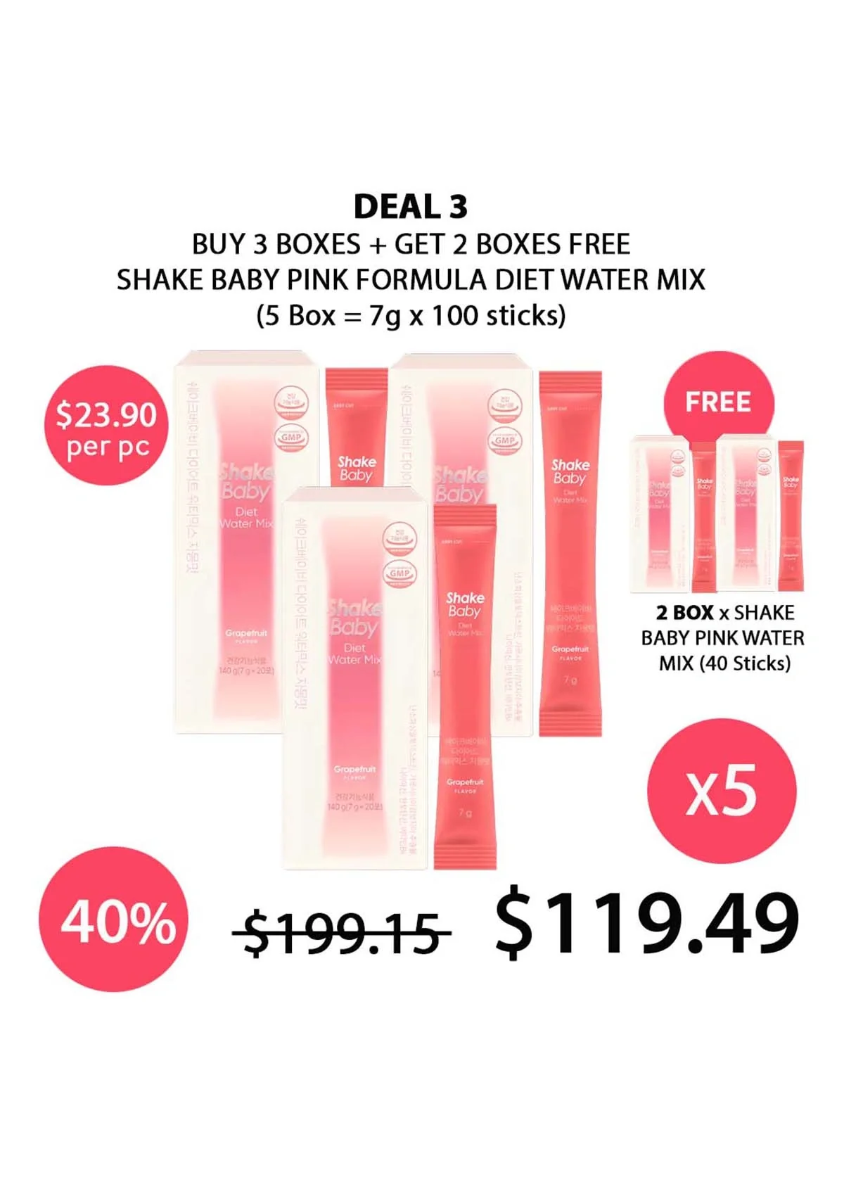 [SHAKE BABY] Pink Formula Diet Water Mix (1 Box = 7g x 20 Sticks) - Image 31