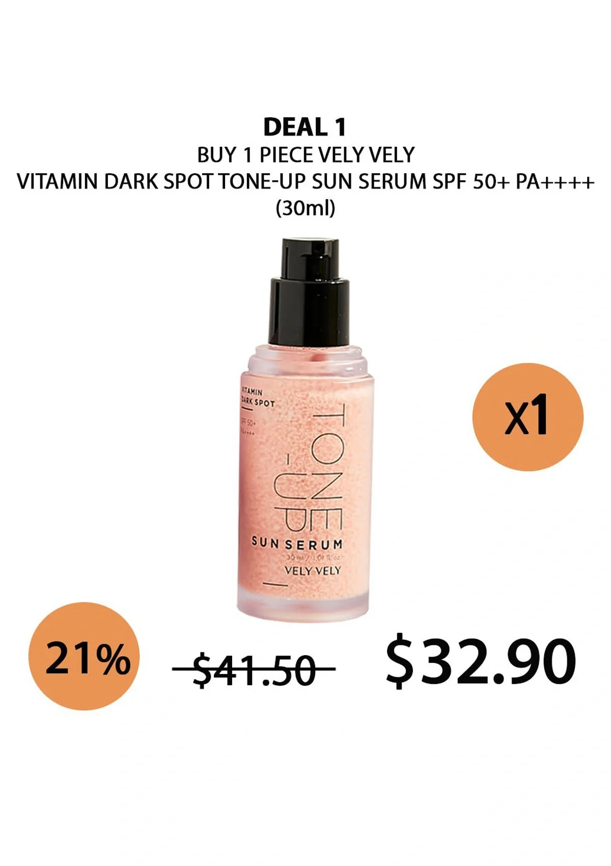 [VELY VELY] Vitamin Dark Spot Tone-up Sun Serum SPF 50+ PA++++ 30ml - Image 20